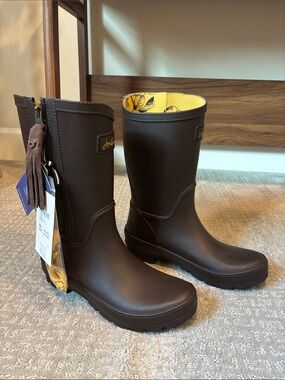 Joules Rosalind Dark Brown Rubber Boots Wellies Size Woman’s 8, EU 39 NWT